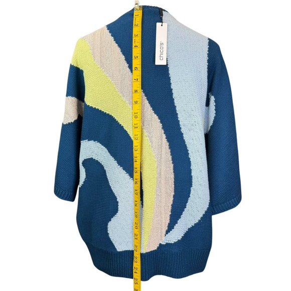Chico’s Abstract Colorblock V-Neck Sweater Blue Multi NWT Size 1 (M/L) - Picture 6 of 6